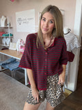 Wine & Charcoal Short Sleeve Sweater