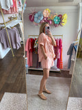 Peach Checker Top & Short Set - 2pcs