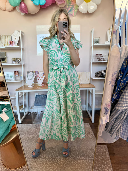 Mint Botanical Midi Dress