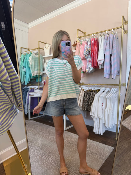 Mint Striped Sleeveless Sweater
