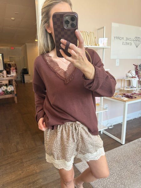 Mint Ditsy Floral  & Lace Shorts