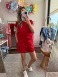 Red Cap Sleeve Shorts Set