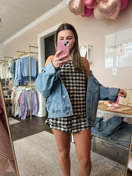 Black/White Gingham Shorts Set - 2pc set