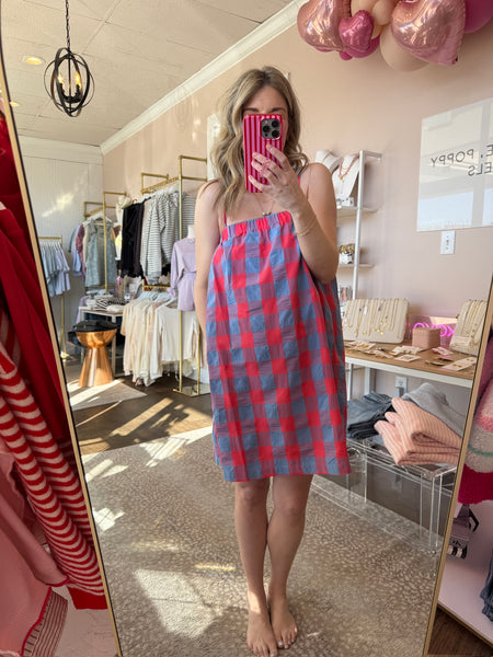 Plaid Cami Dress - cherry/blue