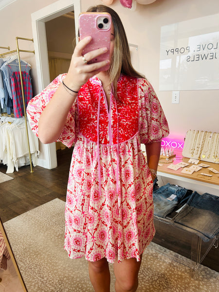 Pink & Red Embroidered Dress