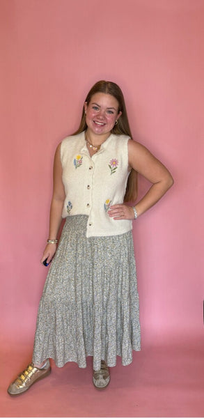 Ditsy Floral Tiered Midi Skirt