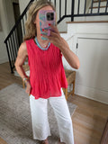 Papaya Pleated Button Up Tank