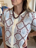 Merlot & Ivory Floral Short Sleeve Sweater