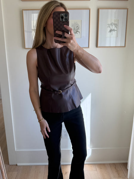 Faux Leather Belted Top