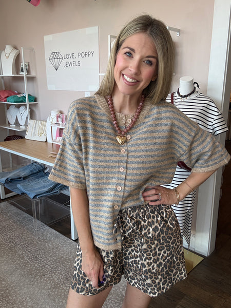 Taupe & Grey Short Sleeve Sweater