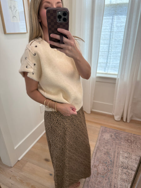 Ecru Lace Up Shoulder Sweater