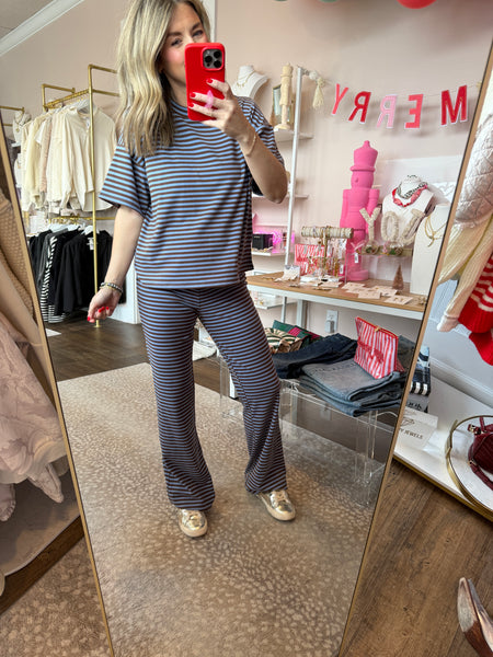 Maggie striped set dusty blue