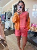 Coral Stripe Shorts Set - 2 Pcs