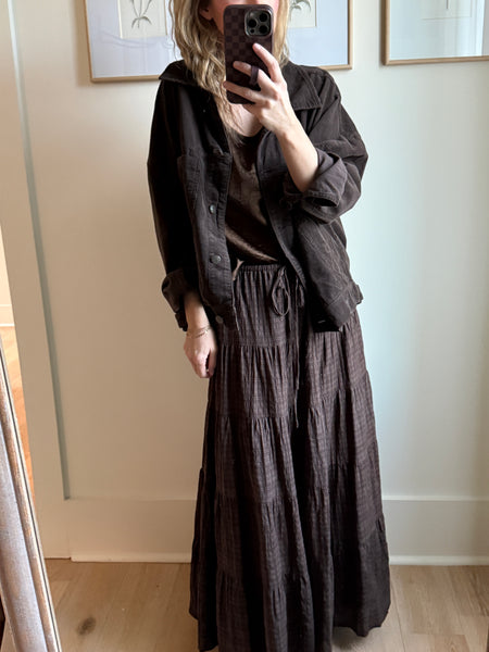 Geometric Woven Tiered Maxi Skirt
