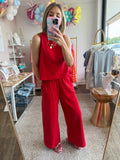 Red Sleeveless Top/Pants Set - 2pcs