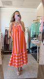 Orange Striped Midi Dress