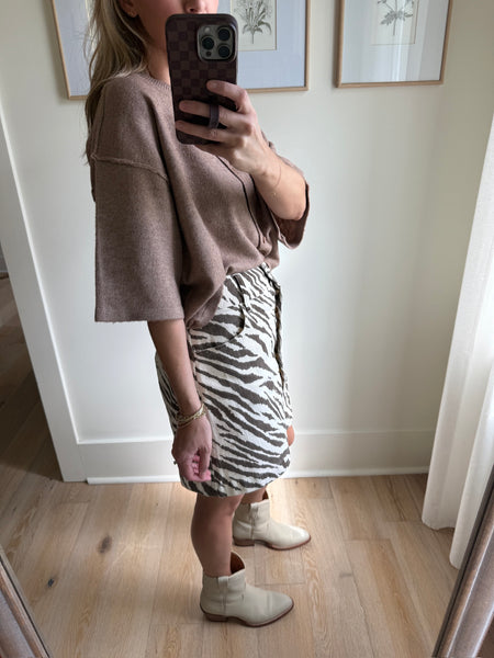 Dark Taupe Drop Short Sleeve Sweater
