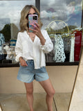 Lace Trim Textured Button Down Shirt