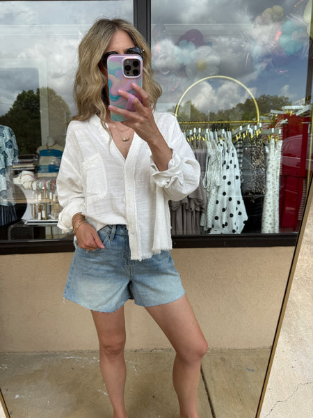 Lace Trim Textured Button Down Shirt