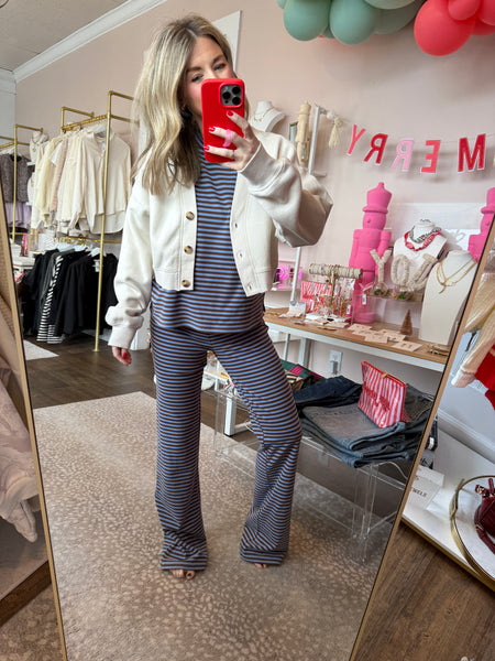 Maggie striped set dusty blue