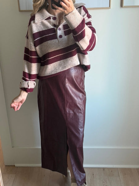 Wine Stripe Polo Sweater