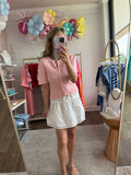Pink Scalloped Pointelle Sweater