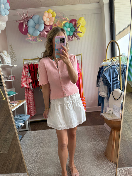 Pink Scalloped Pointelle Sweater