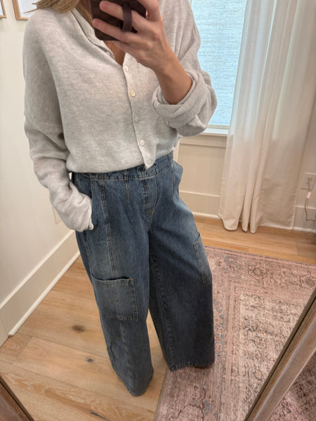 Wide Leg Mineral Wash Utility Jeans