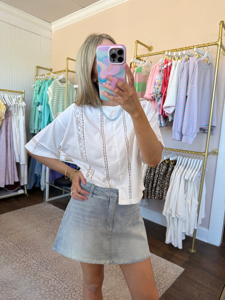 Lace Trim Button Up Top