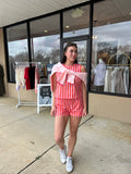 Coral Stripe Shorts Set - 2 Pcs