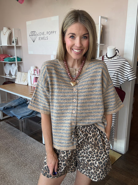 Taupe & Grey Short Sleeve Sweater