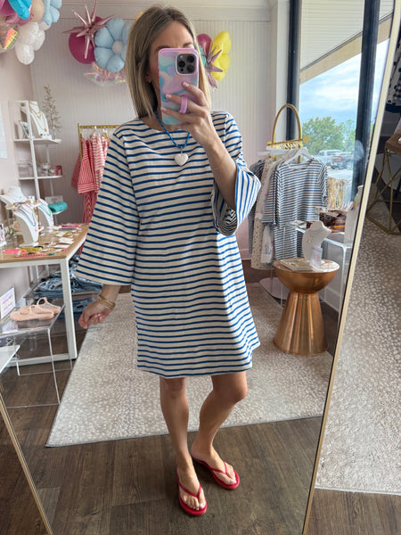 Royal Blue Striped Half Sleeve Dress