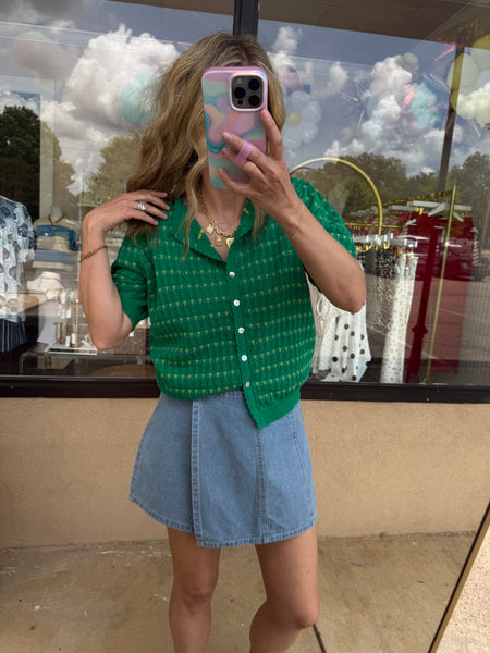 Green Lilac Pointelle Sweater