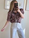 Maroon Animal Print Collared Top