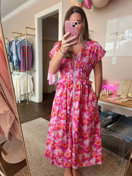 Poppy Pink Pintuck Maxi Dress