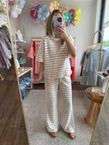 Taupe Striped Terry Pant Set -2pcs