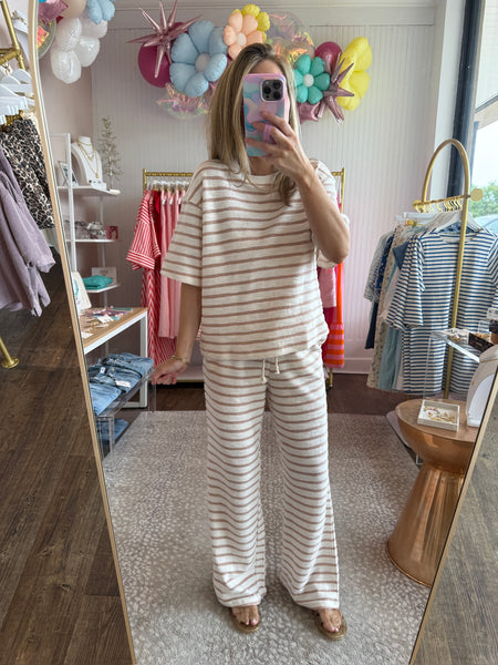 Taupe Striped Terry Pant Set -2pcs