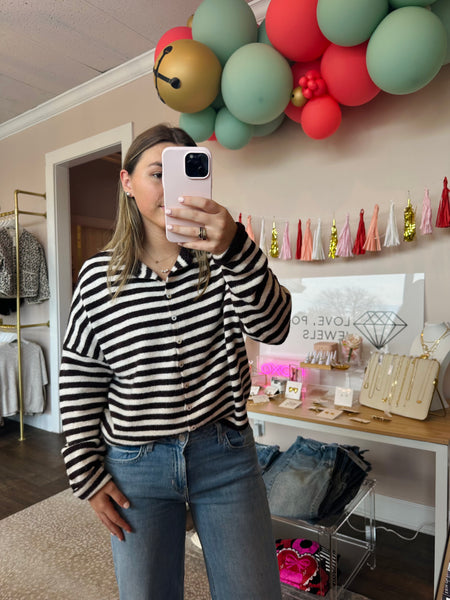 Piper Cardigan - Wine and Ivory Stripe