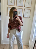 Latte/Berry Striped Short Sleeve Cardigan