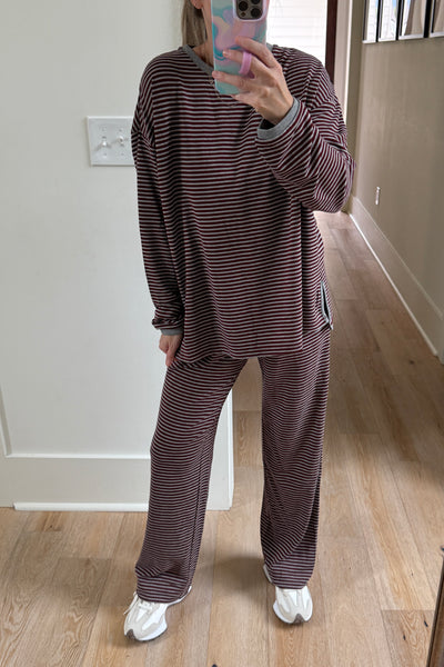 Maroon & Grey Pants Set - 2pcs
