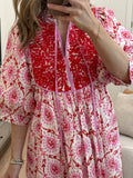 Pink & Red Embroidered Dress