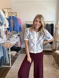 Merlot & Ivory Floral Short Sleeve Sweater
