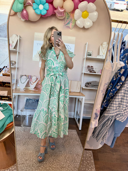 Mint Botanical Midi Dress
