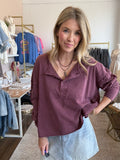 Maroon Raw Edge Henley Top