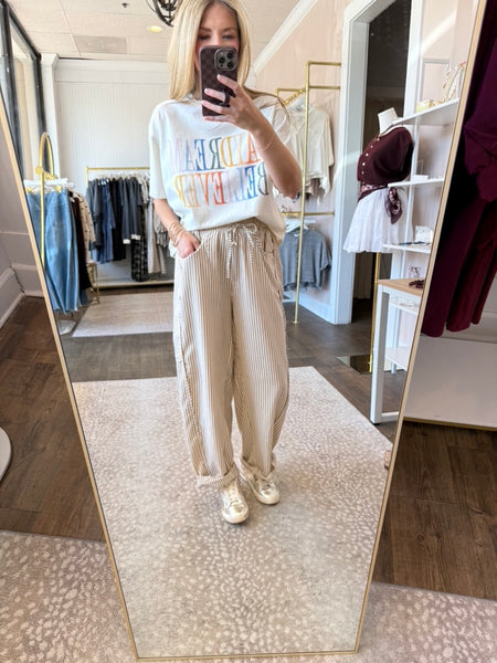 Cream Seam Detail Drawstring Pants