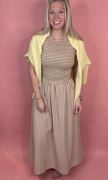 Smocking top striped midi dress