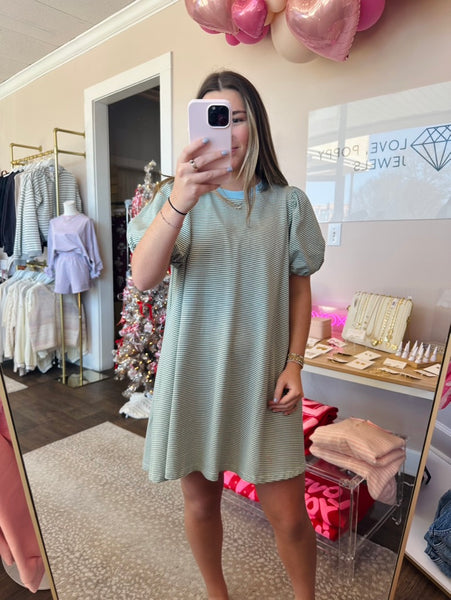 Striped Puff Sleeve Knit Dress