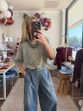Olive Washed Ribbed Short Sleeve Cardigan