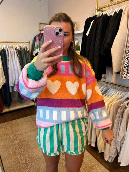Fuzzy Heart Sweater - Pink Multi *FLASH SALE*