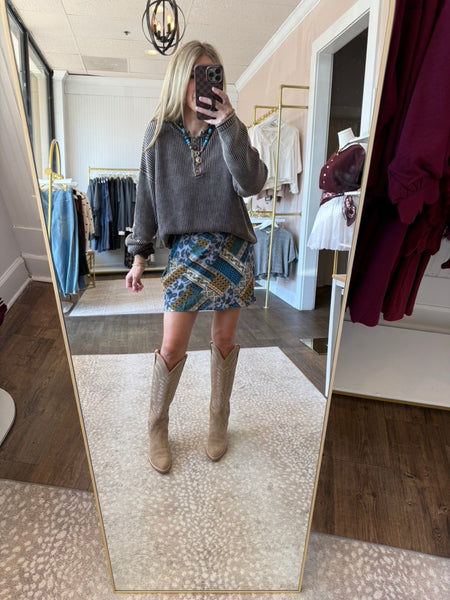Navy Patchwork Skirt